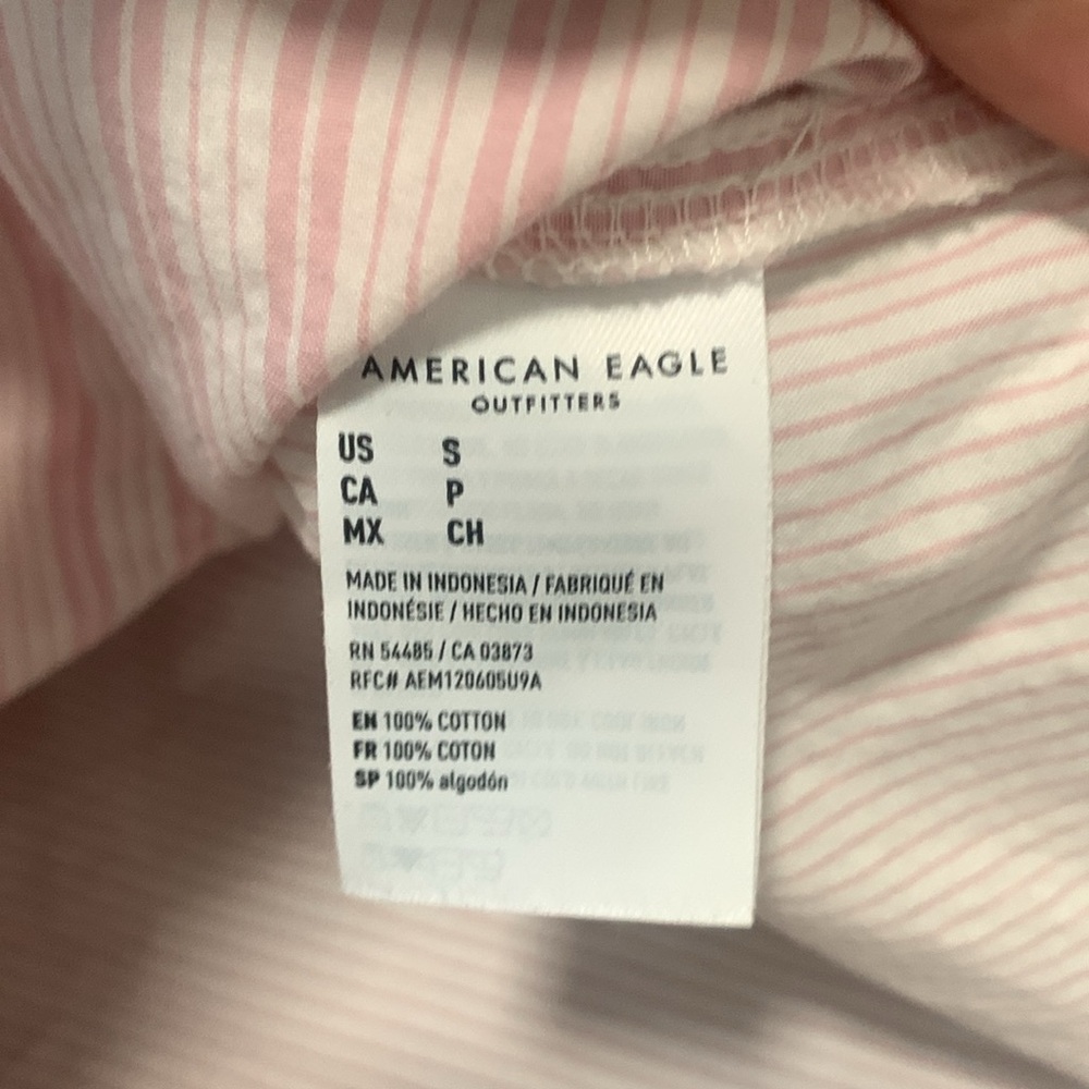 American Eagle Pink Patchwork Striped Cropped Long Sleeve Button Down Shirt - Picture 9 of 9